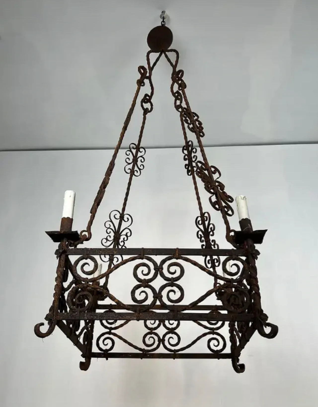 Wrought iron chandelier with 8 arms in the gothic style, 1950s 4