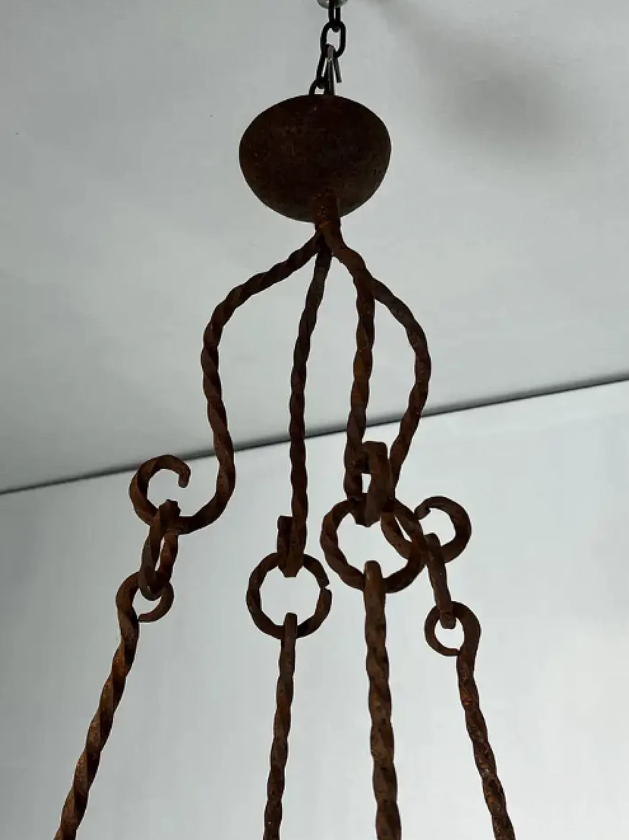 Wrought iron chandelier with 8 arms in the gothic style, 1950s 5