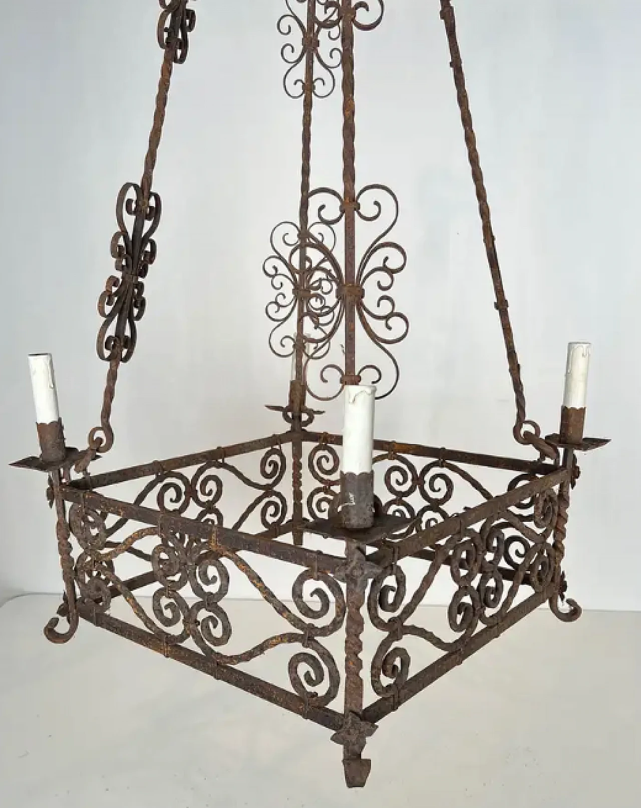 Wrought iron chandelier with 8 arms in the gothic style, 1950s 6