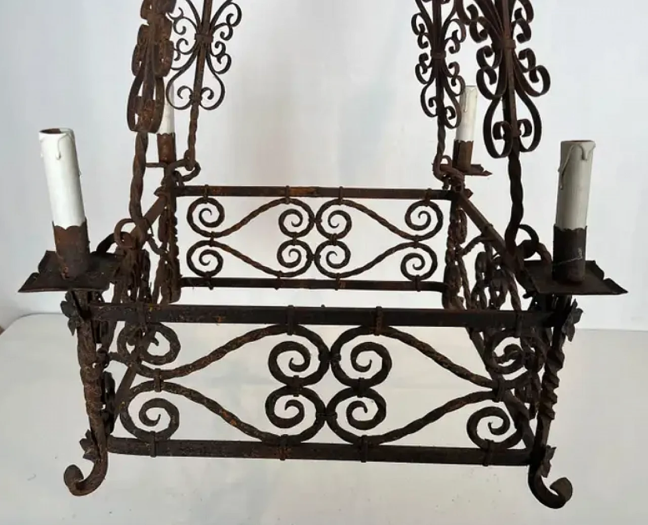 Wrought iron chandelier with 8 arms in the gothic style, 1950s 7