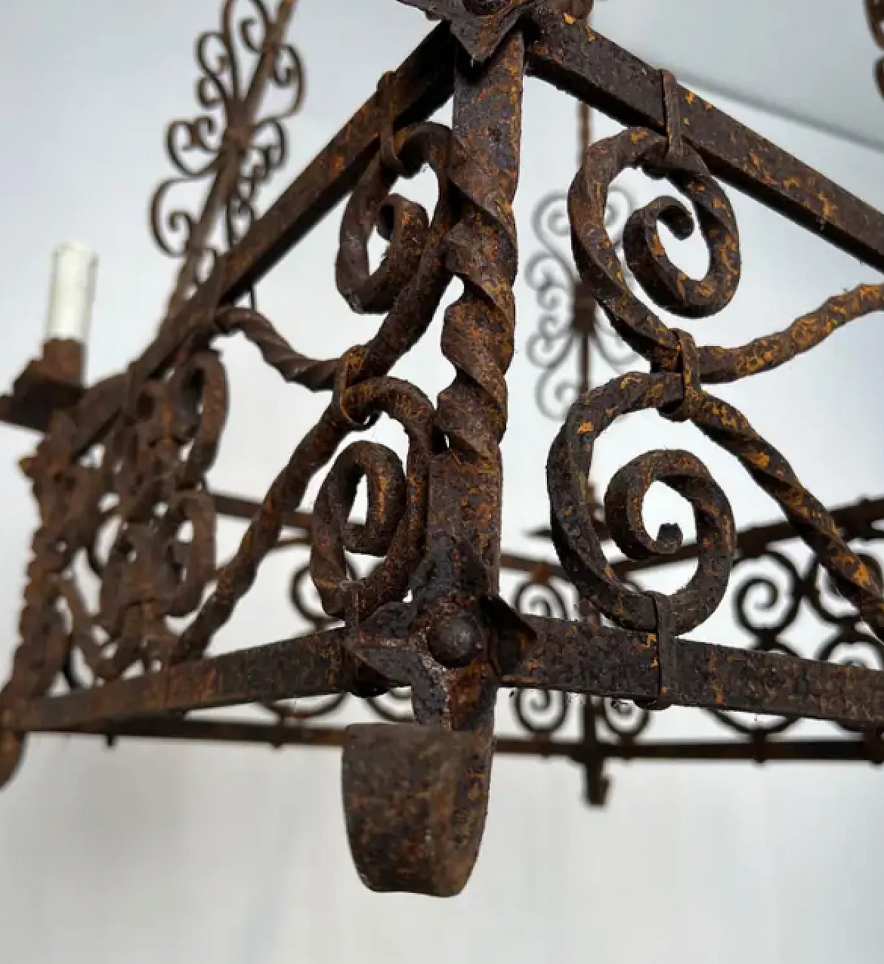 Wrought iron chandelier with 8 arms in the gothic style, 1950s 9