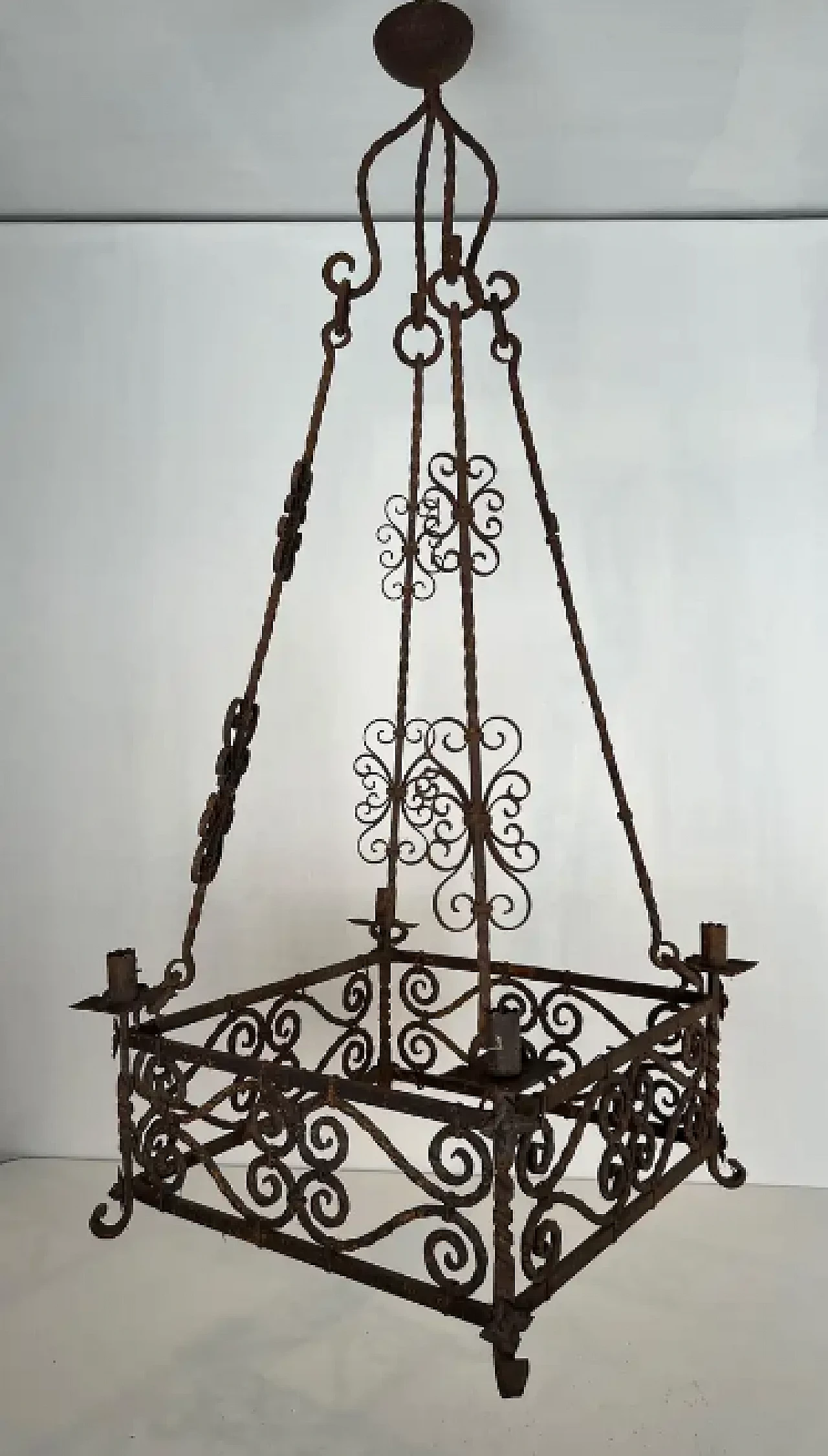 Wrought iron chandelier with 8 arms in the gothic style, 1950s 10