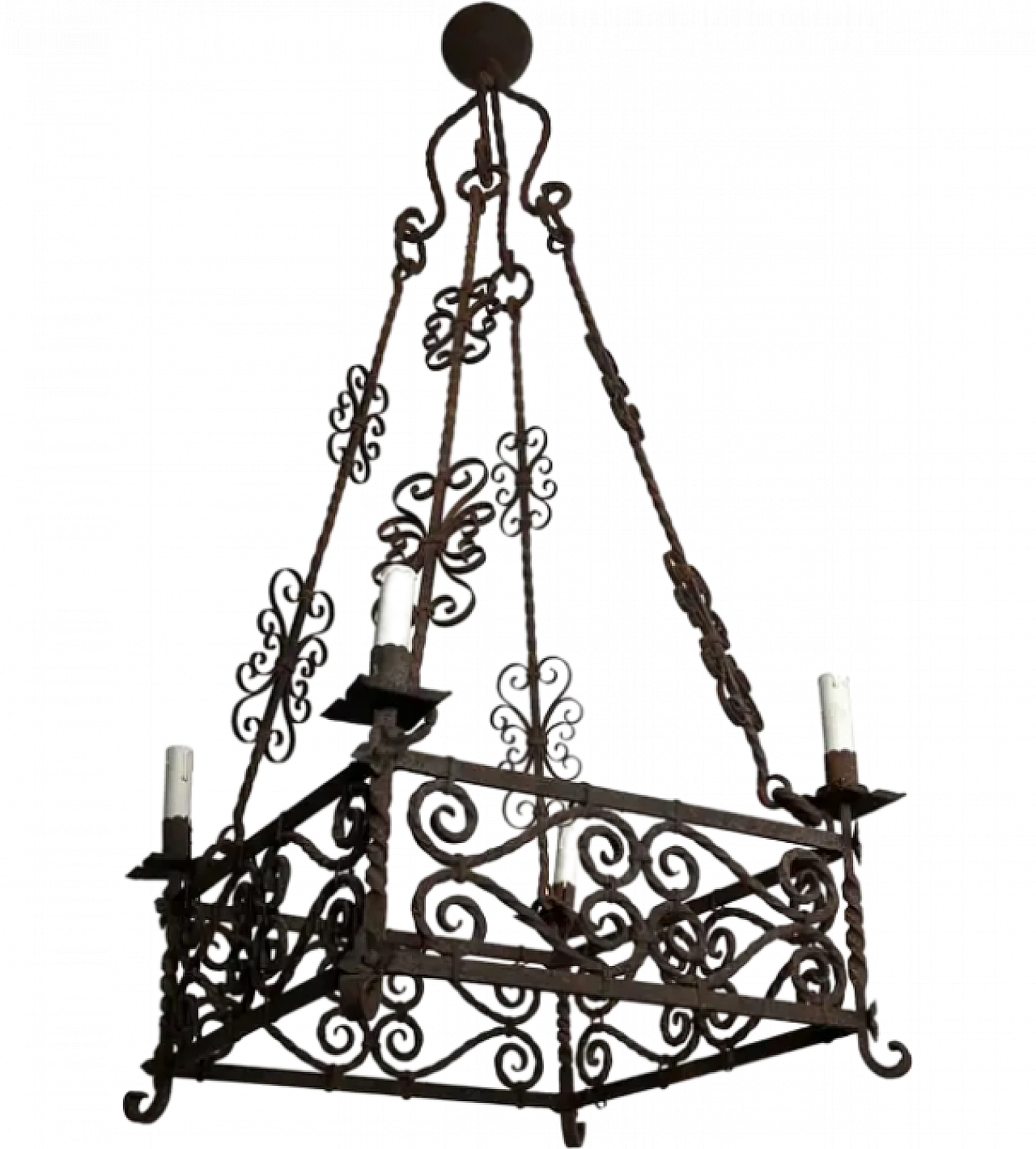 Wrought iron chandelier with 8 arms in the gothic style, 1950s 11