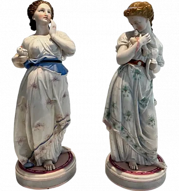 Pair of women with birds in porcelain, 1980s