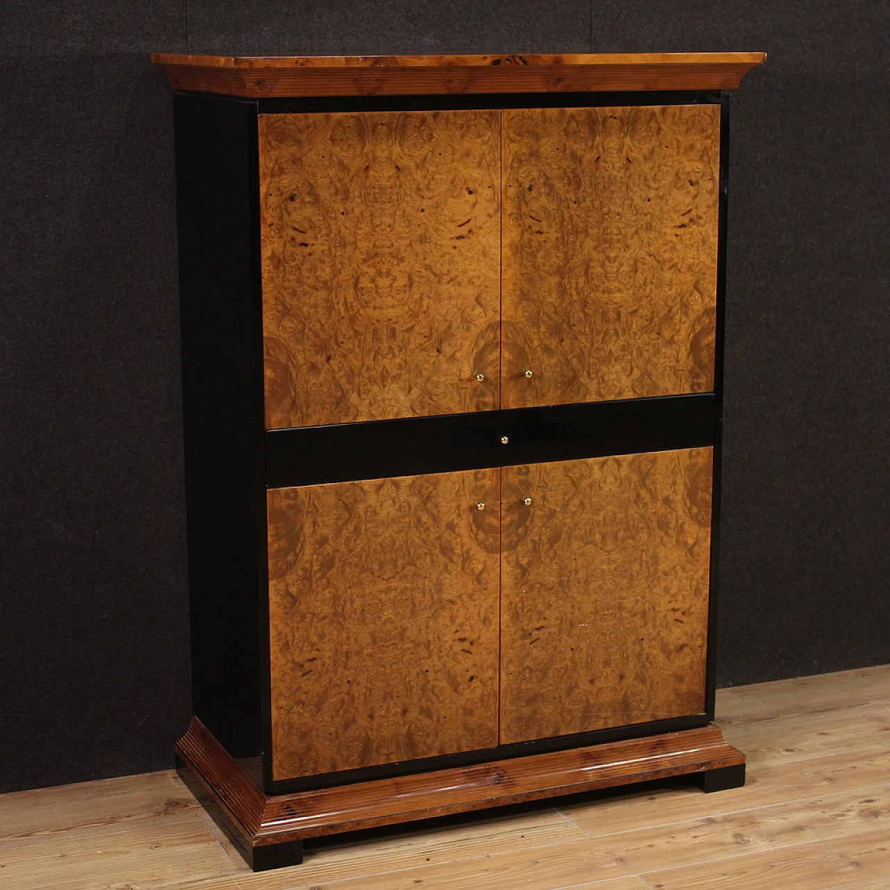 Credenza alta porta TV in stile Biedermeier in radica, '900 1