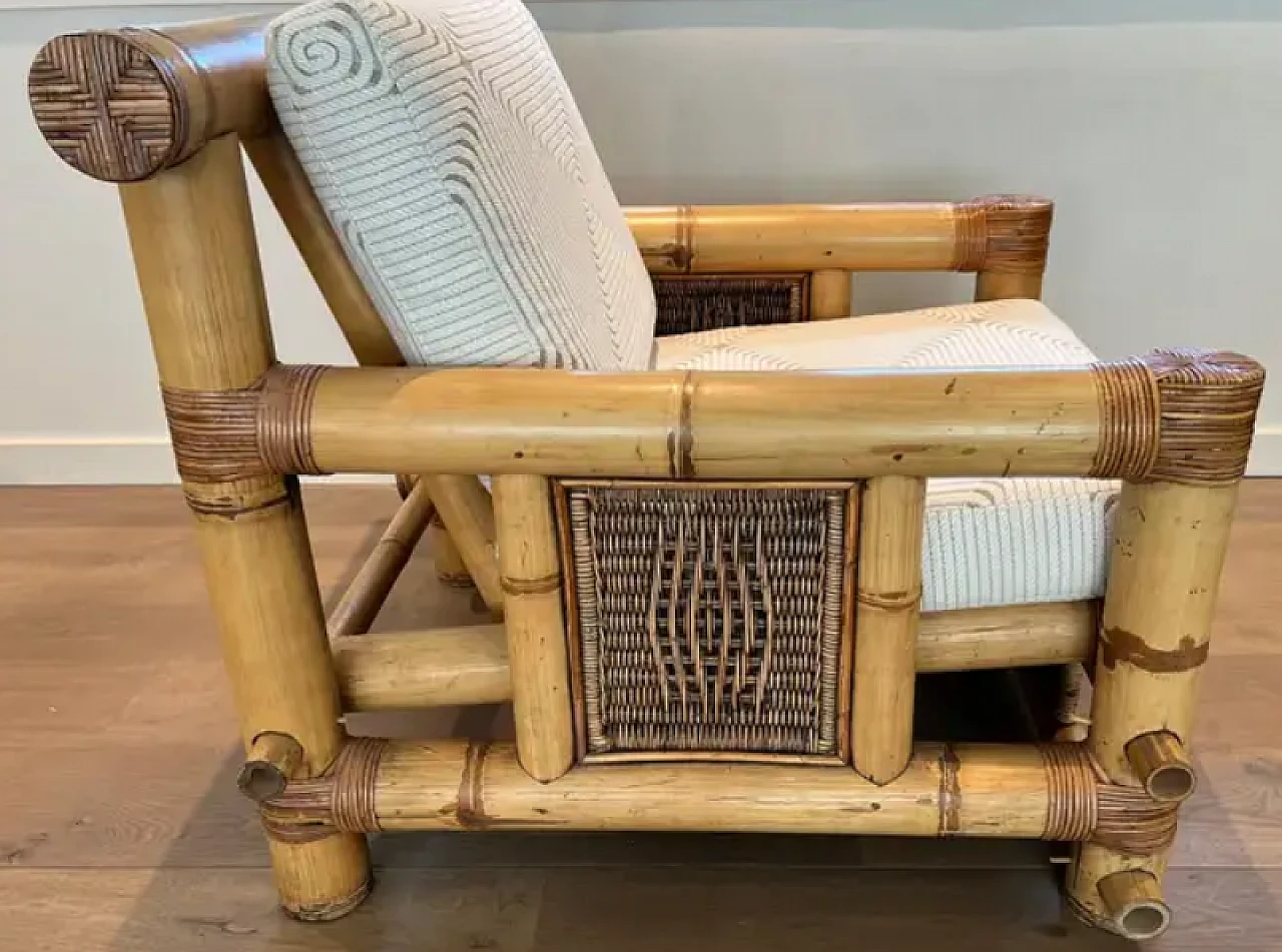 Pair of large bamboo armchairs with Pierre Frey cushions, 1970s 14