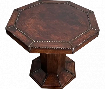 Octagonal gueridon with wooden and leather pedestal, 20th century