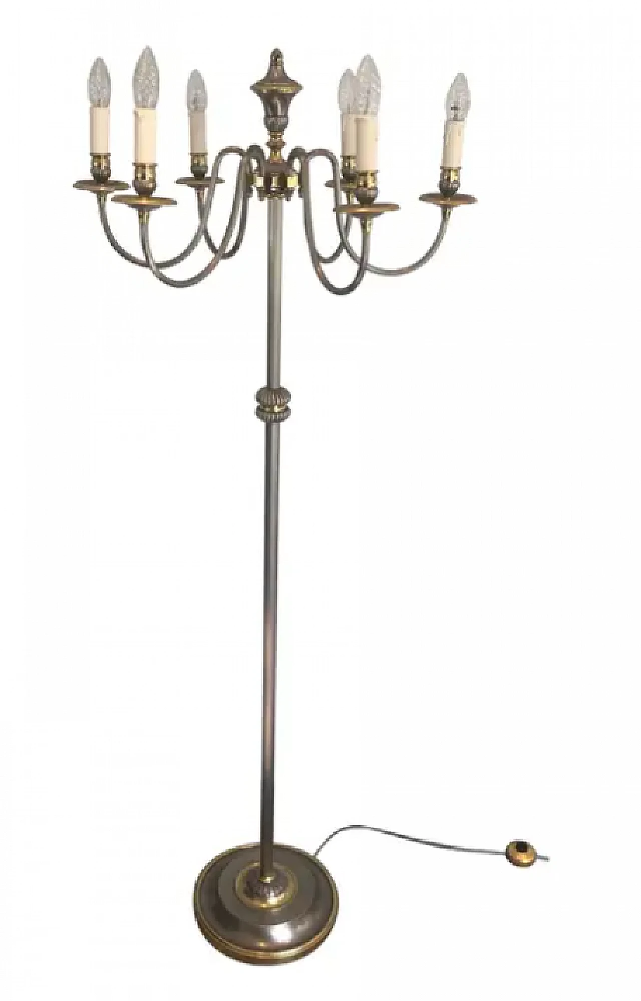 Silvered and brass 6 lights floor lamp, 1940s 1