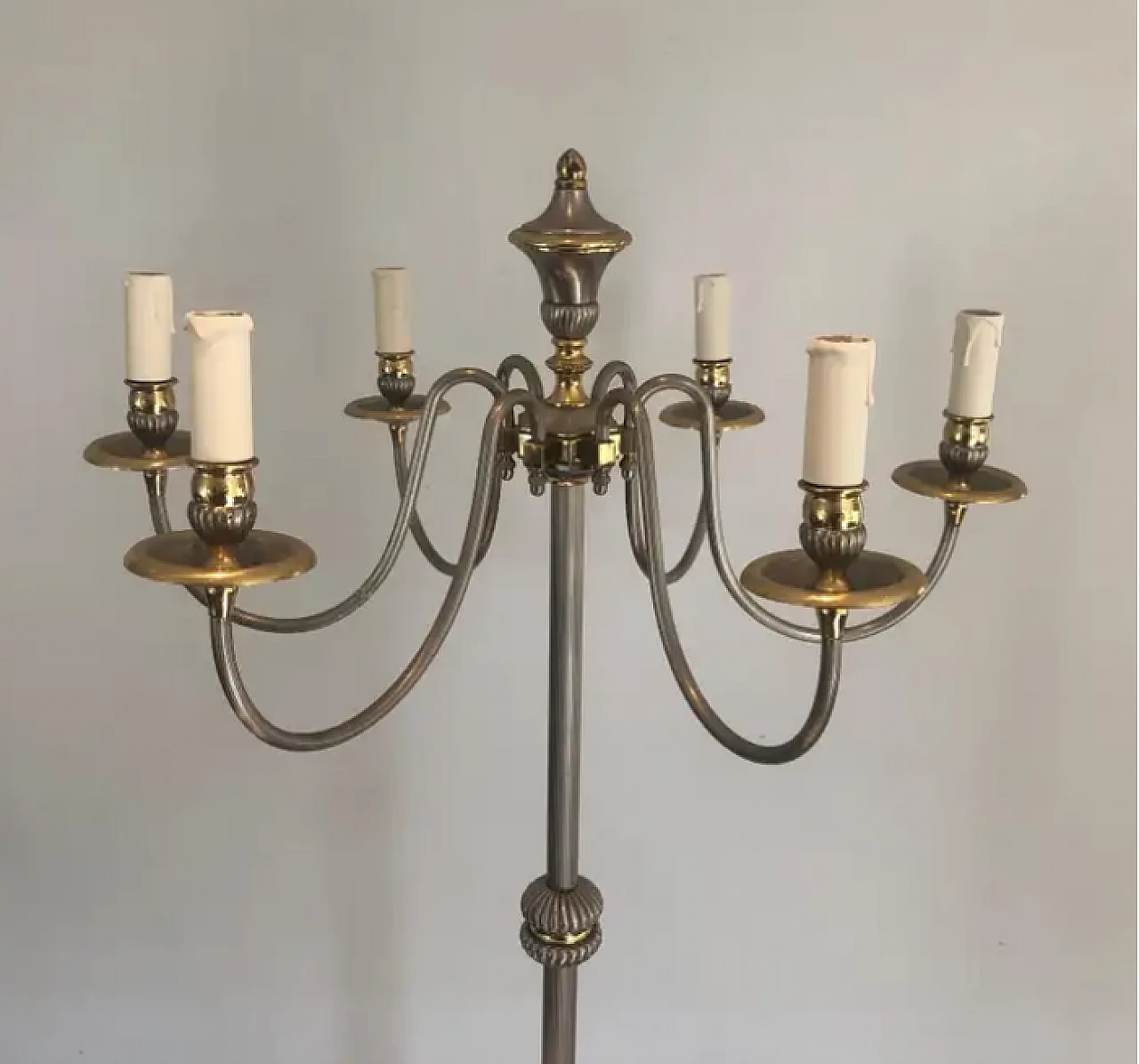 Silvered and brass 6 lights floor lamp, 1940s 3