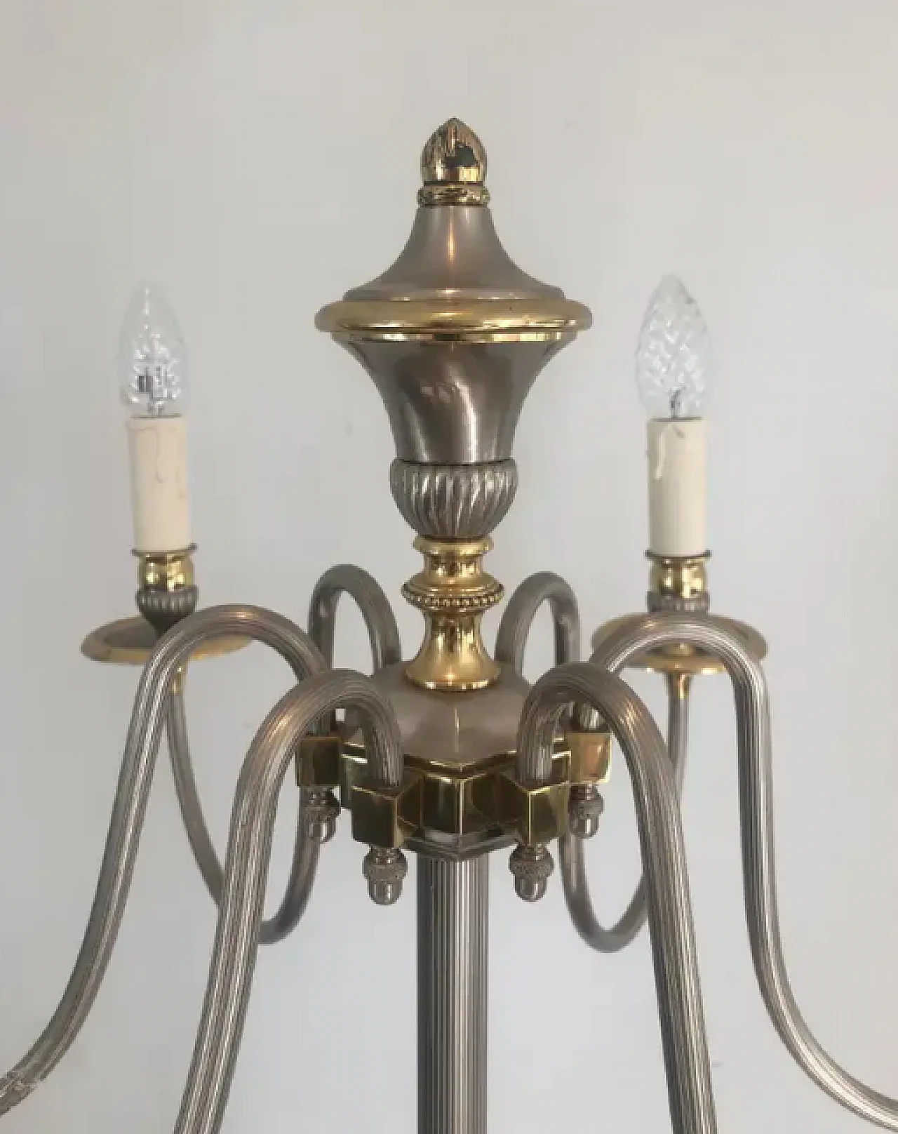 Lampada da terra a 6 luci in ottone e argento, anni '40 5