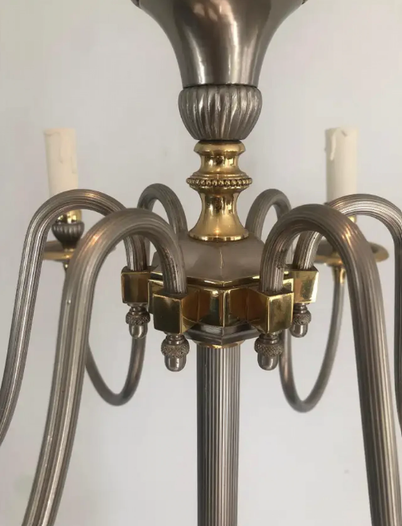 Silvered and brass 6 lights floor lamp, 1940s 6