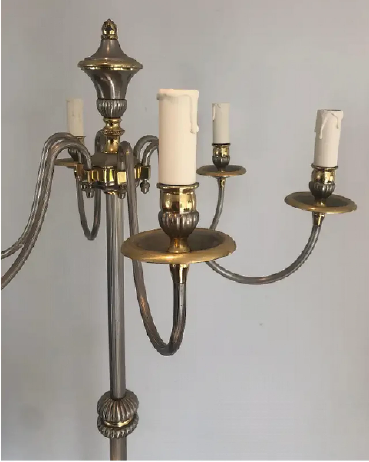 Silvered and brass 6 lights floor lamp, 1940s 7