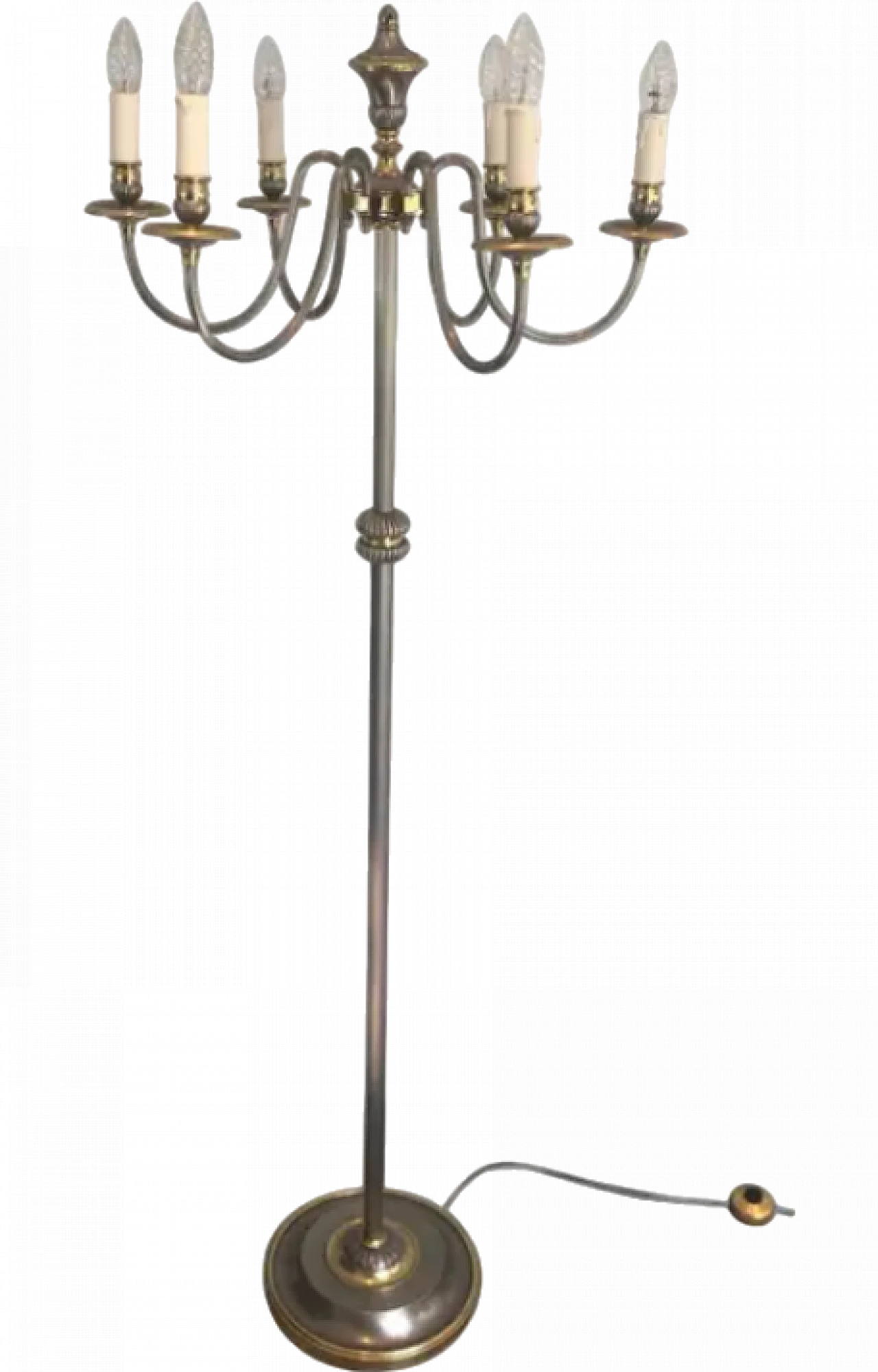 Silvered and brass 6 lights floor lamp, 1940s 10