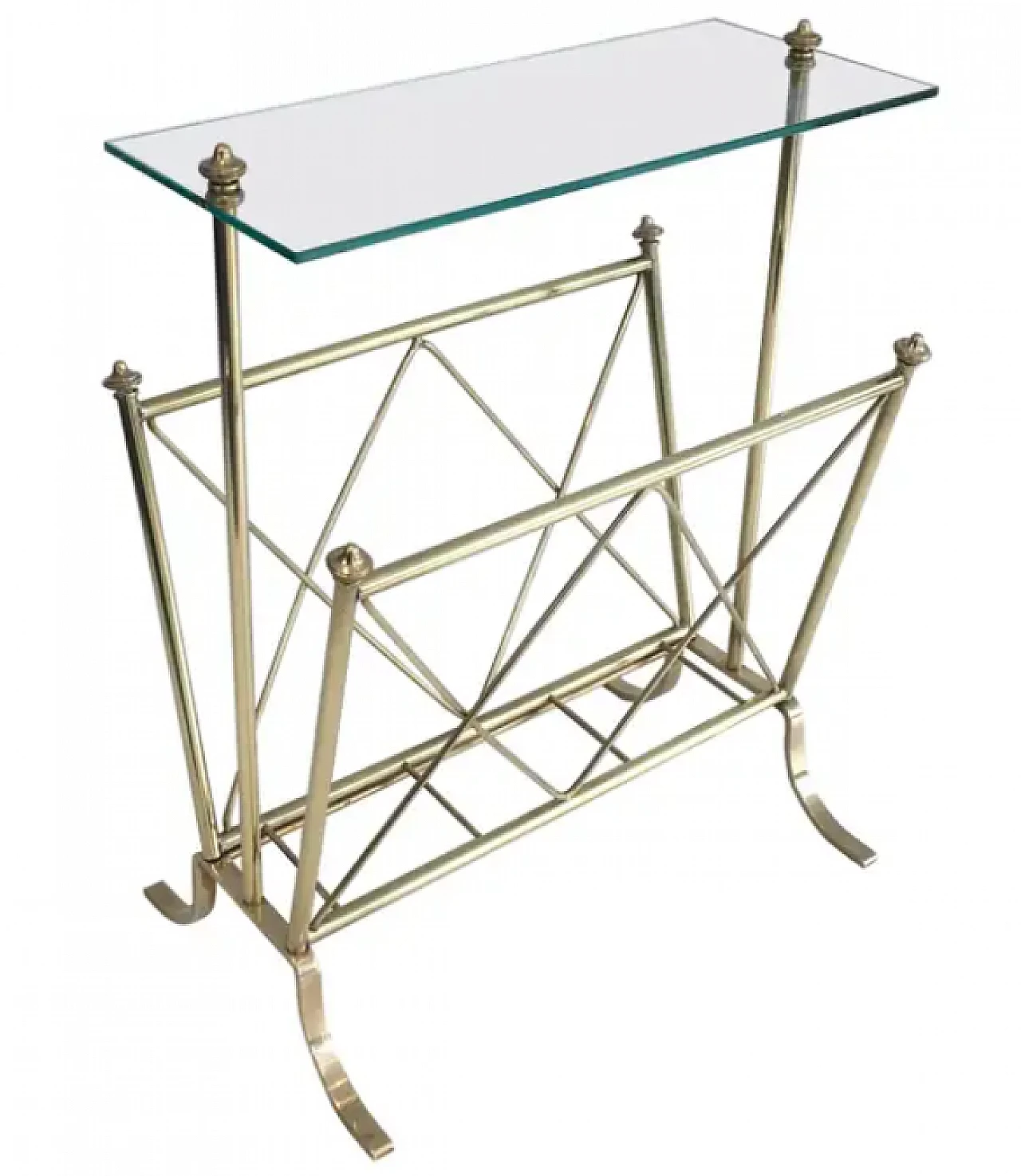 Neoclassical brass and glass magazine rack by Maison Jansen, 1940s 1