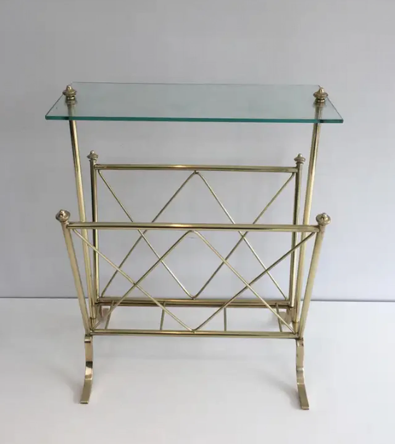 Neoclassical brass and glass magazine rack by Maison Jansen, 1940s 2