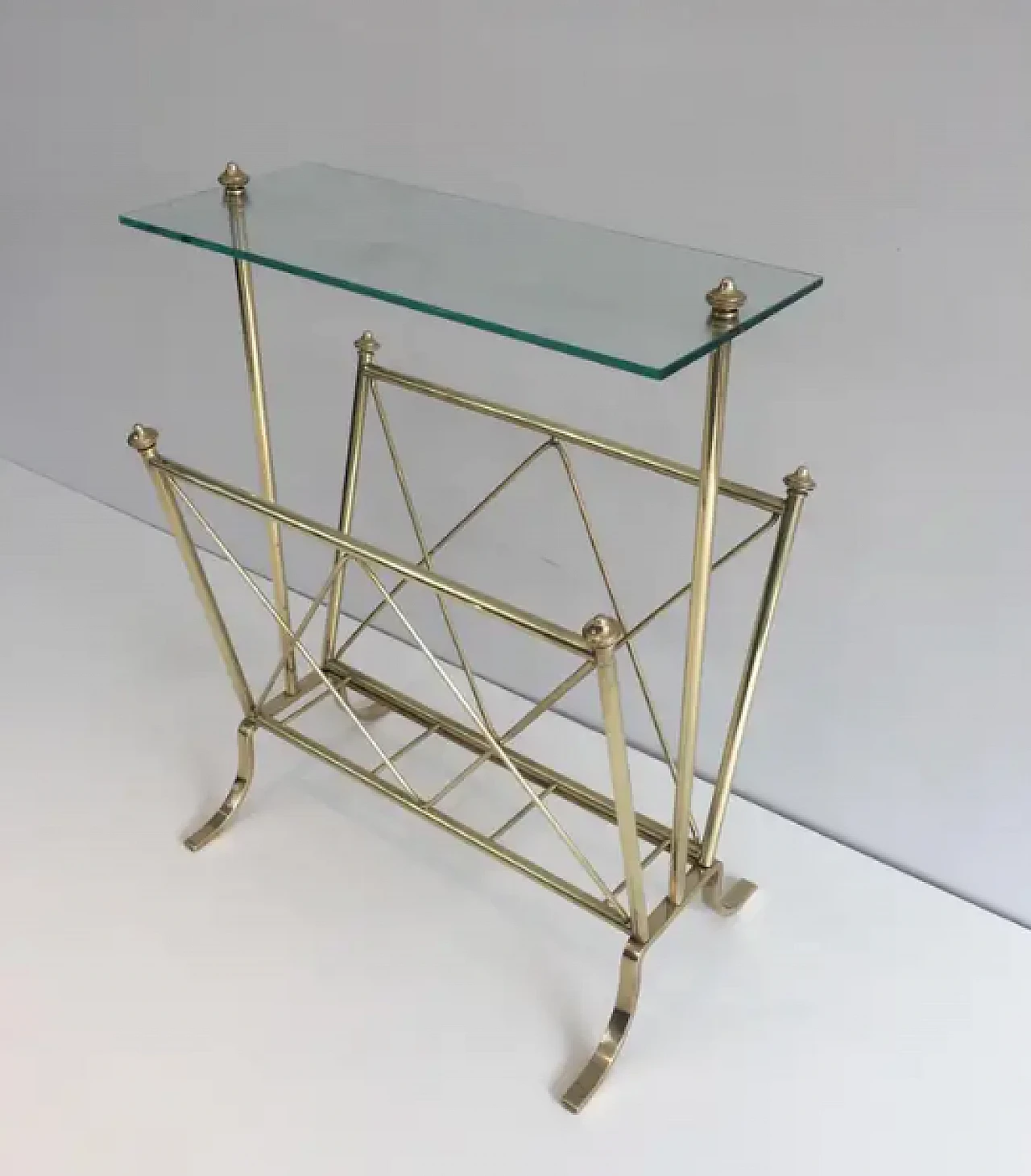 Neoclassical brass and glass magazine rack by Maison Jansen, 1940s 3