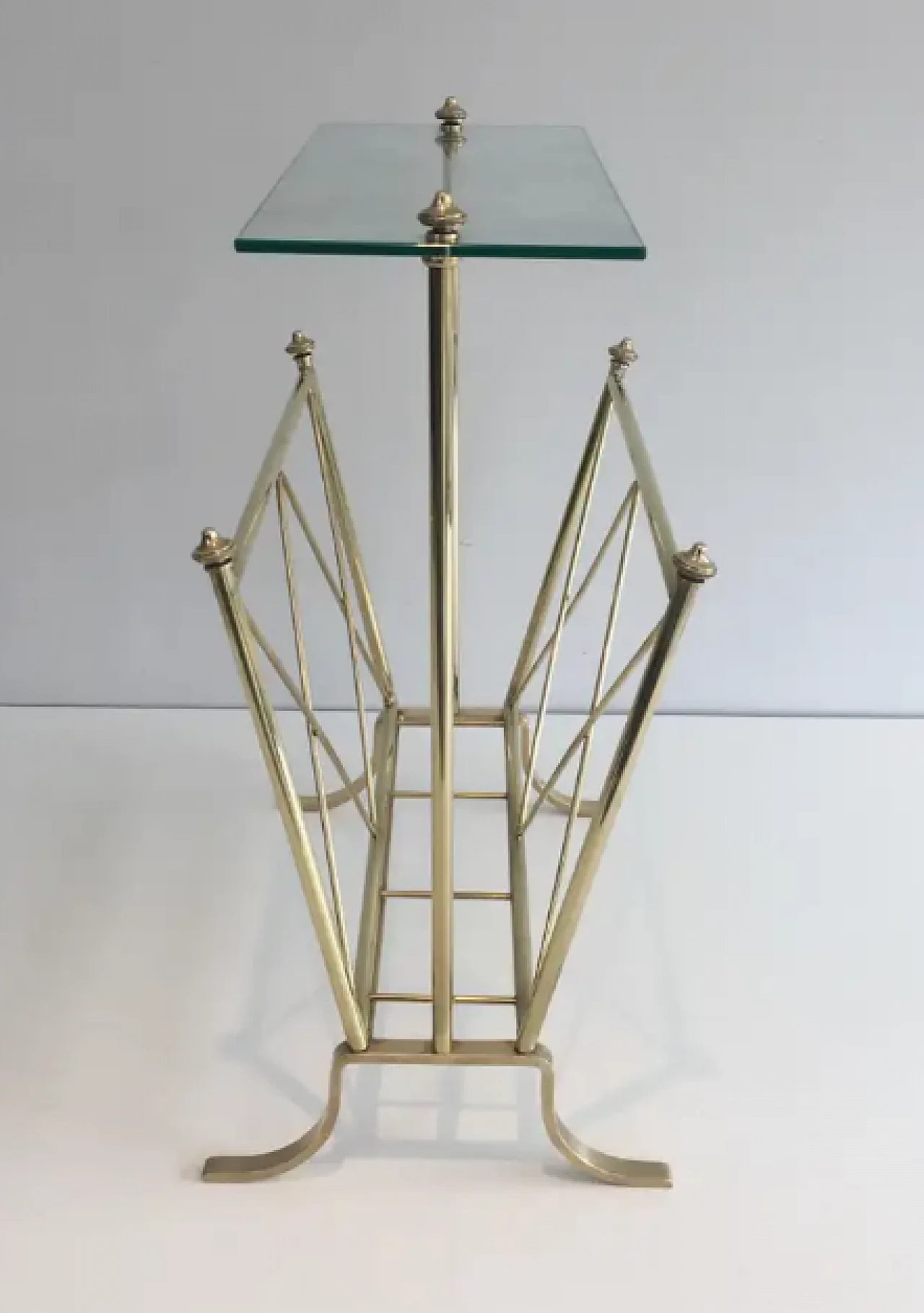 Neoclassical brass and glass magazine rack by Maison Jansen, 1940s 9