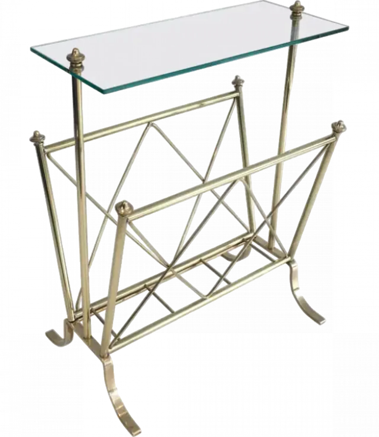 Neoclassical brass and glass magazine rack by Maison Jansen, 1940s 10