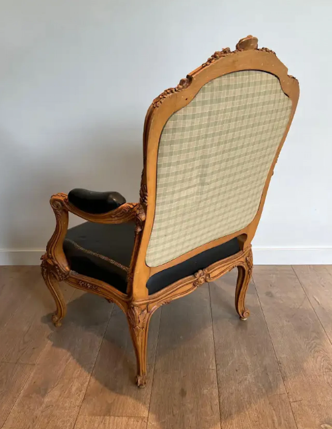 Walnut and leather queen's armchair with iron and steel, 1950s 5