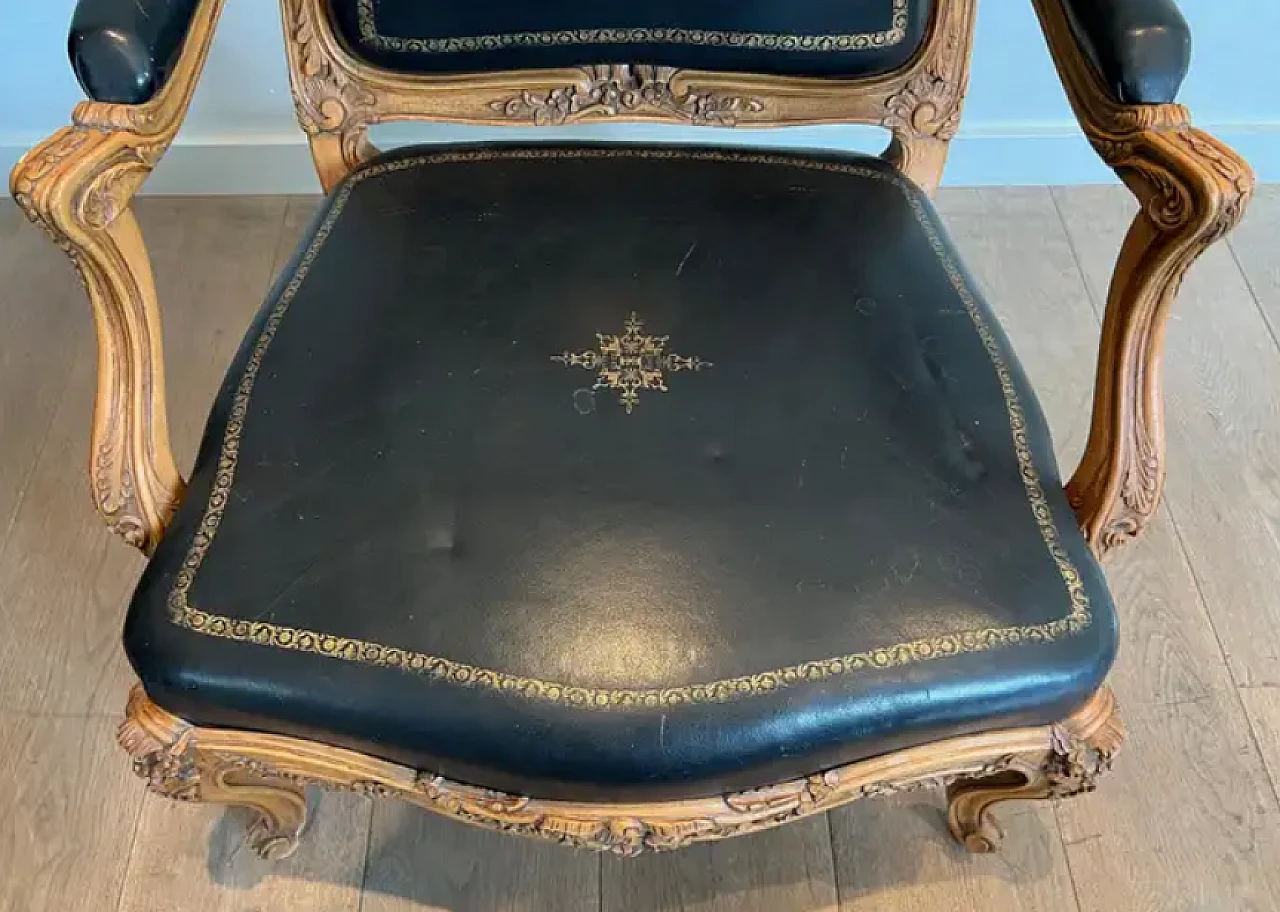 Walnut and leather queen's armchair with iron and steel, 1950s 13