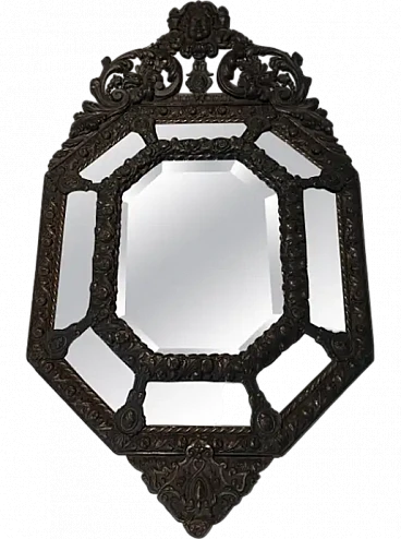 Mirror with closed copper Repoussé decorated Pares, 1980s