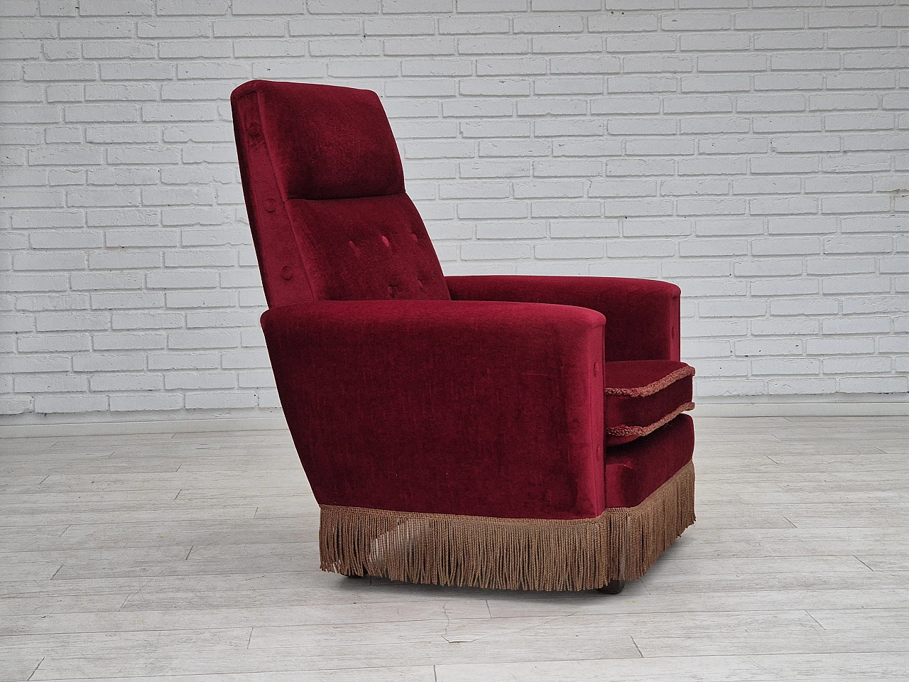 Danish armchair red velour, 1970s 1