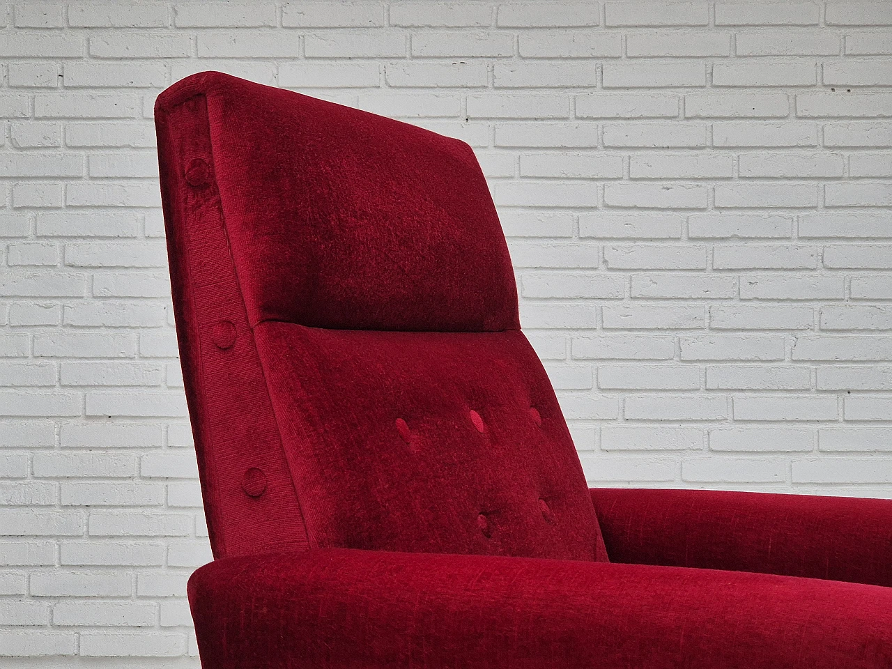 Danish armchair red velour, 1970s 2