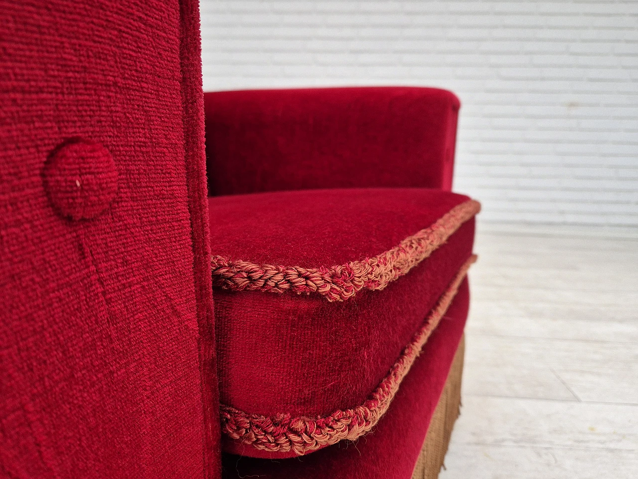 Danish armchair red velour, 1970s 3