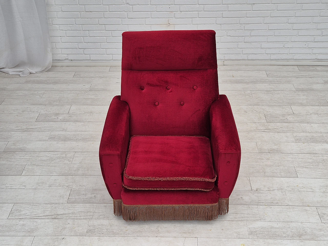 Danish armchair red velour, 1970s 6