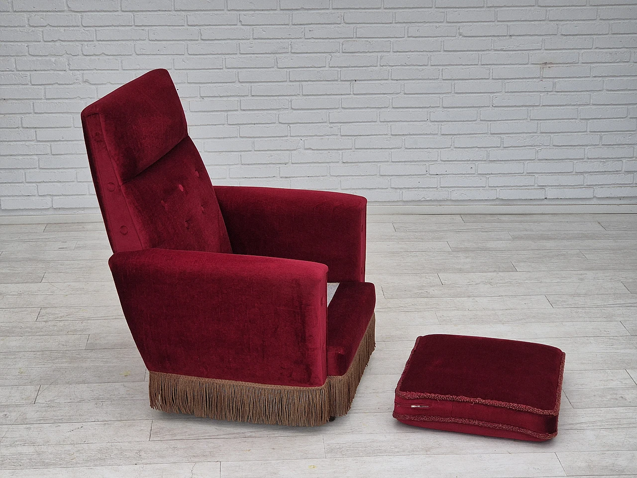 Danish armchair red velour, 1970s 7