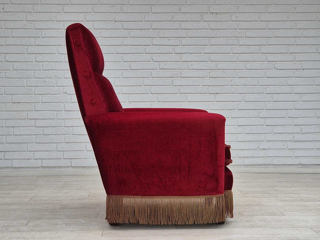 Danish armchair red velour, 1970s 8