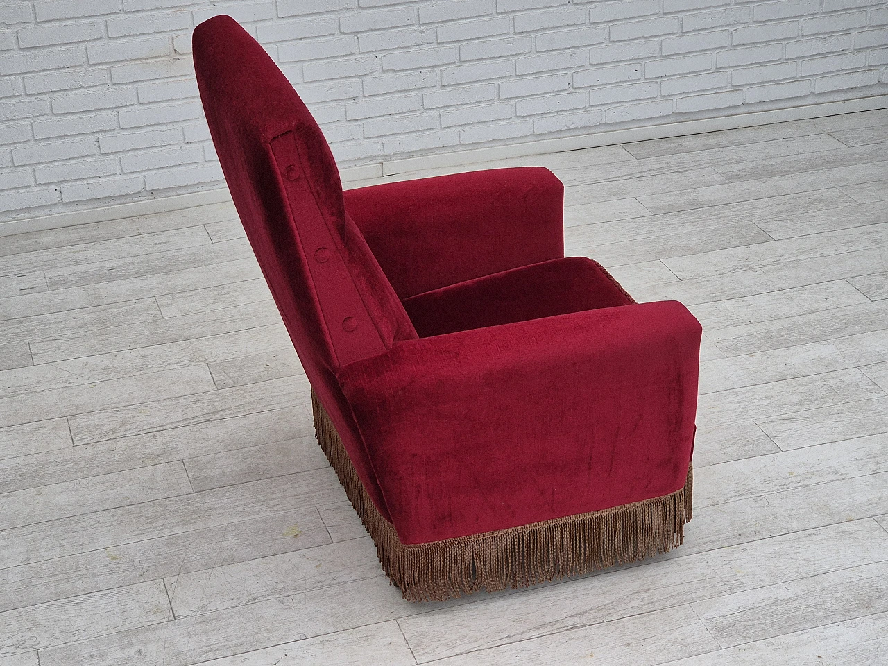 Danish armchair red velour, 1970s 9