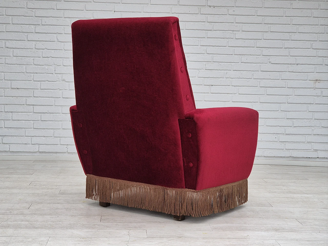 Danish armchair red velour, 1970s 10