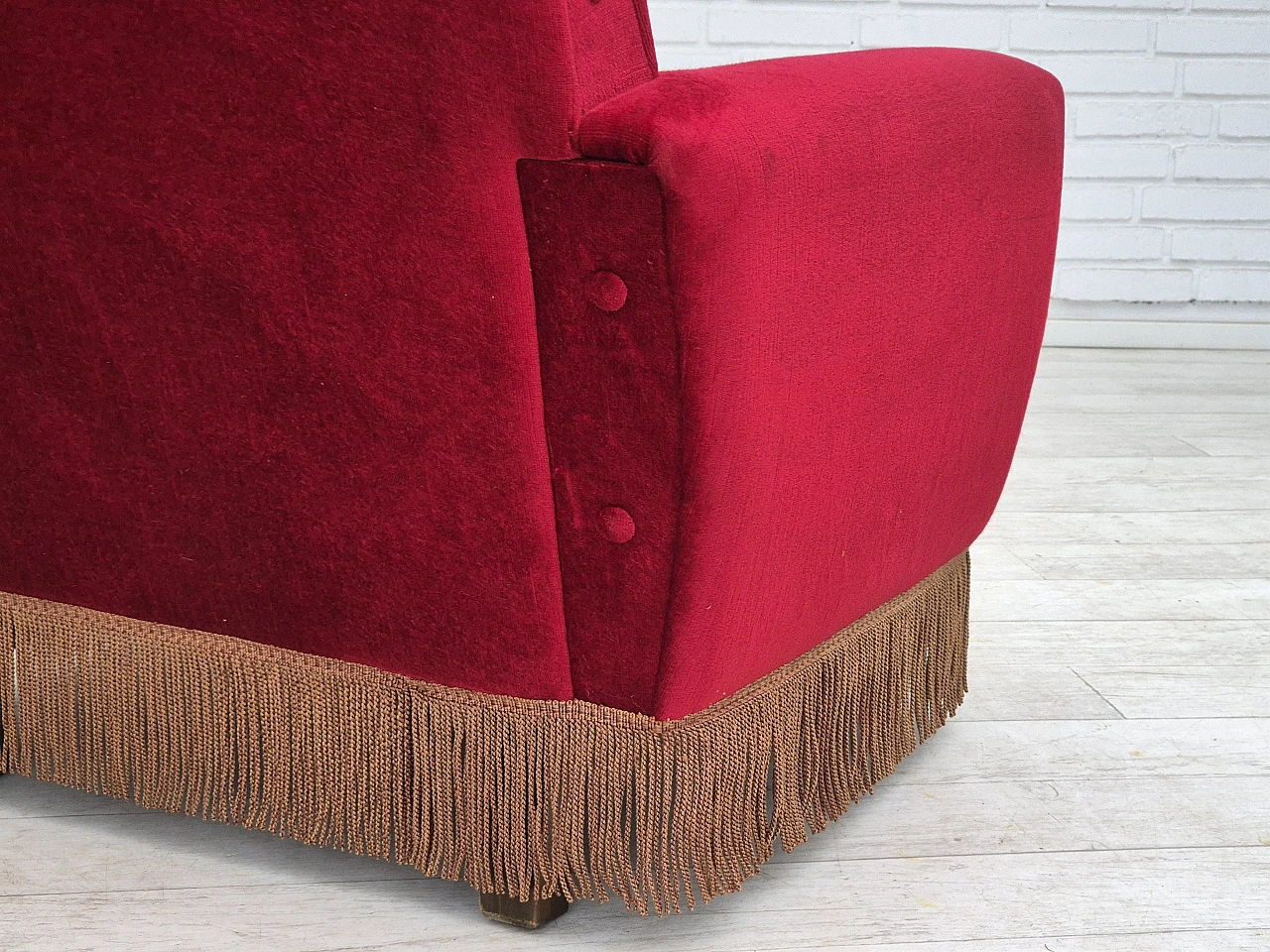 Danish armchair red velour, 1970s 11