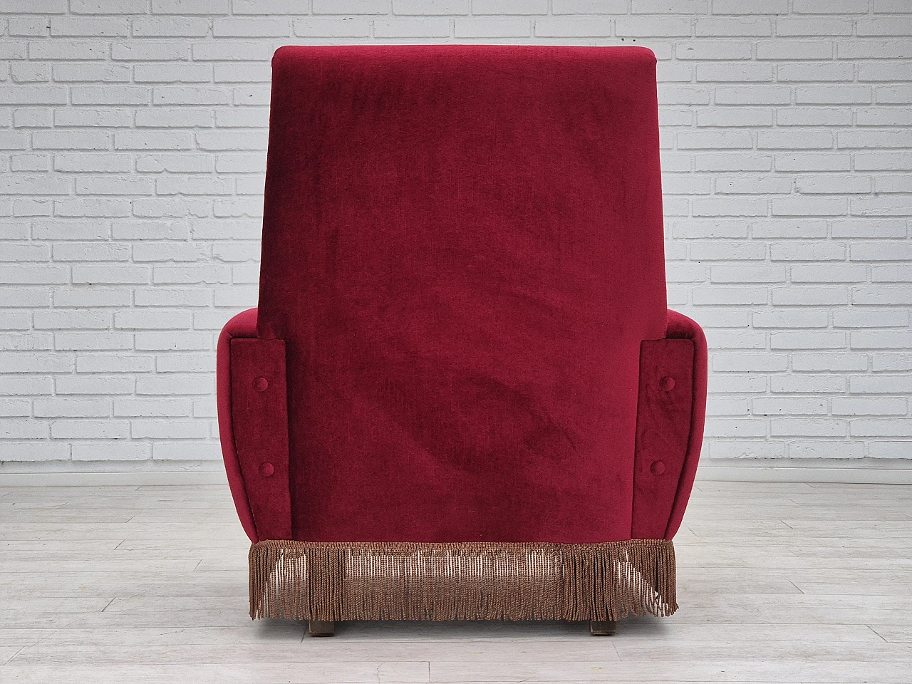 Danish armchair red velour, 1970s 12