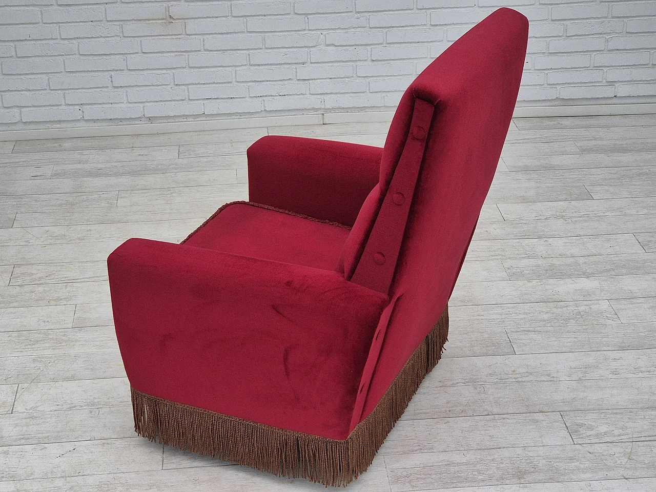 Danish armchair red velour, 1970s 13