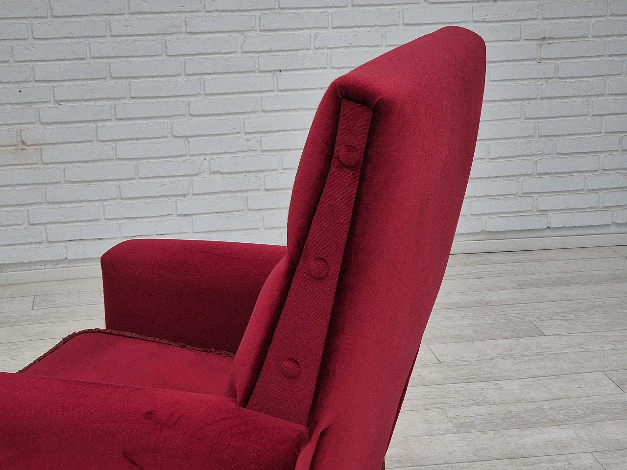 Danish armchair red velour, 1970s 14