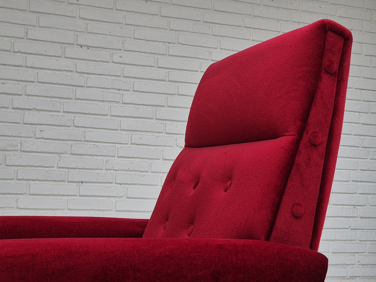 Danish armchair red velour, 1970s 15