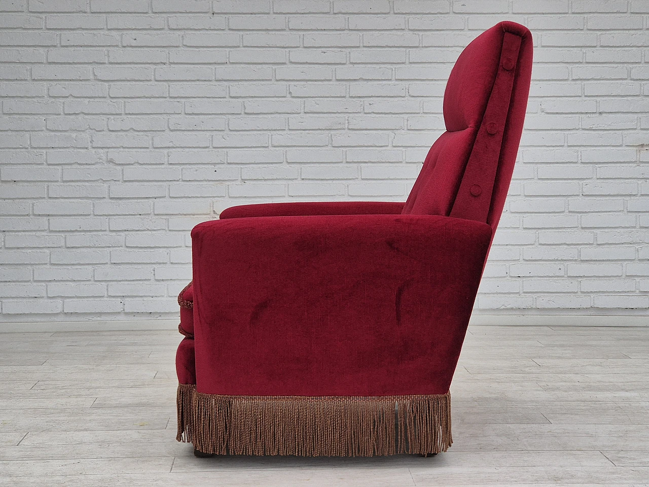 Danish armchair red velour, 1970s 16