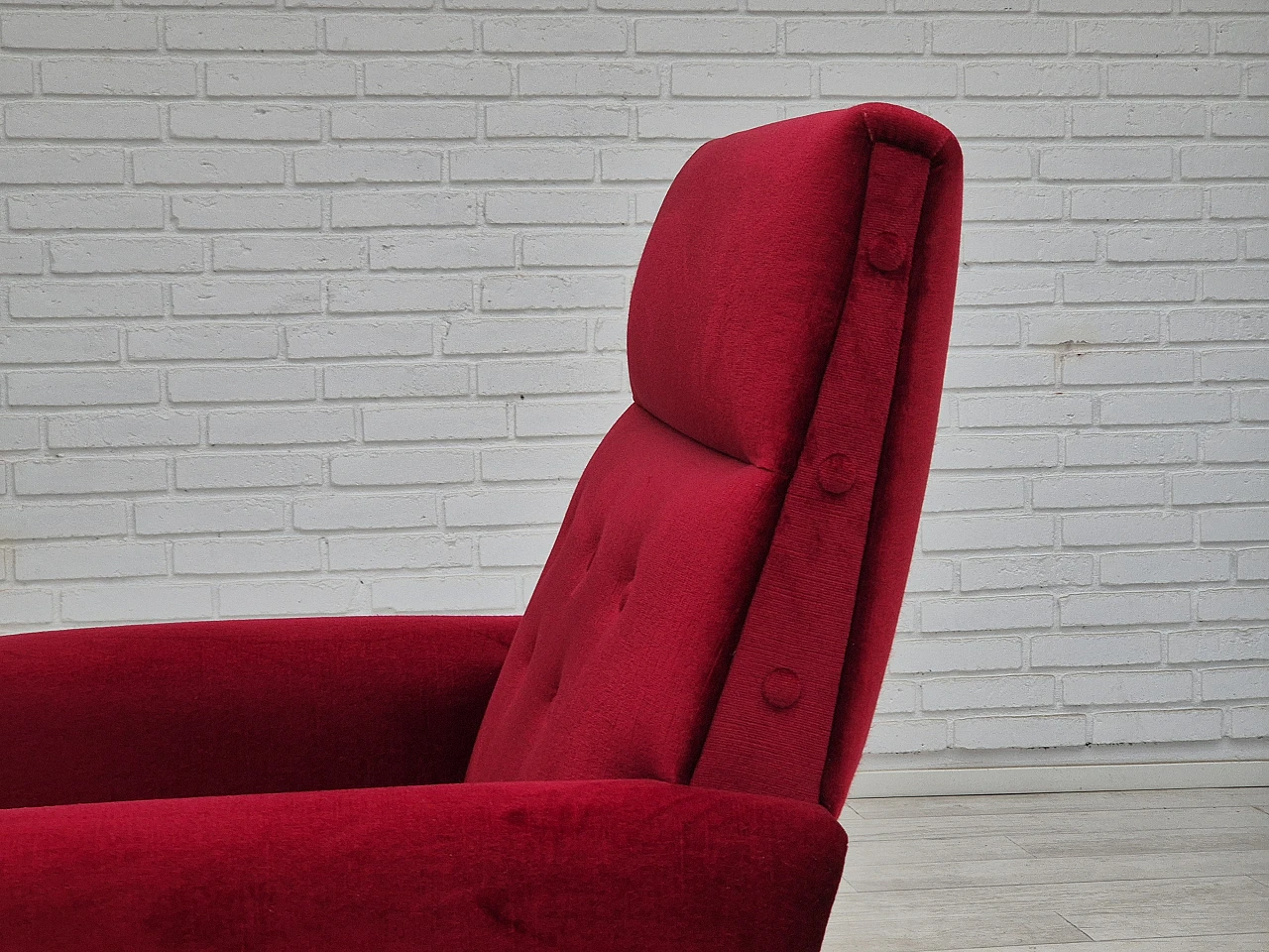 Danish armchair red velour, 1970s 17