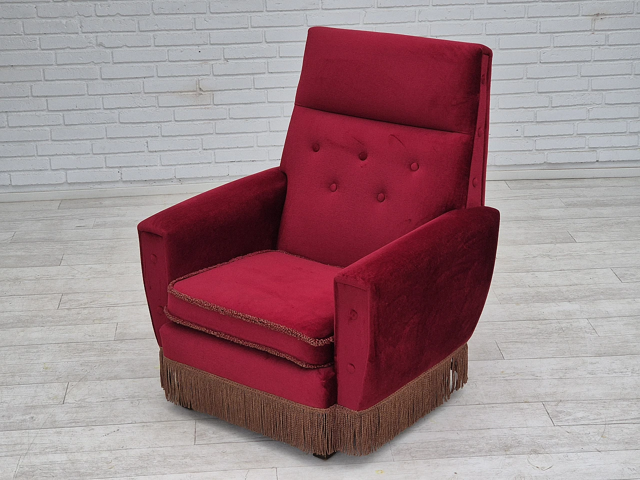 Danish armchair red velour, 1970s 18