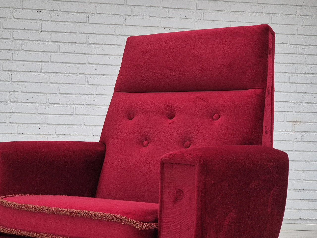 Danish armchair red velour, 1970s 19