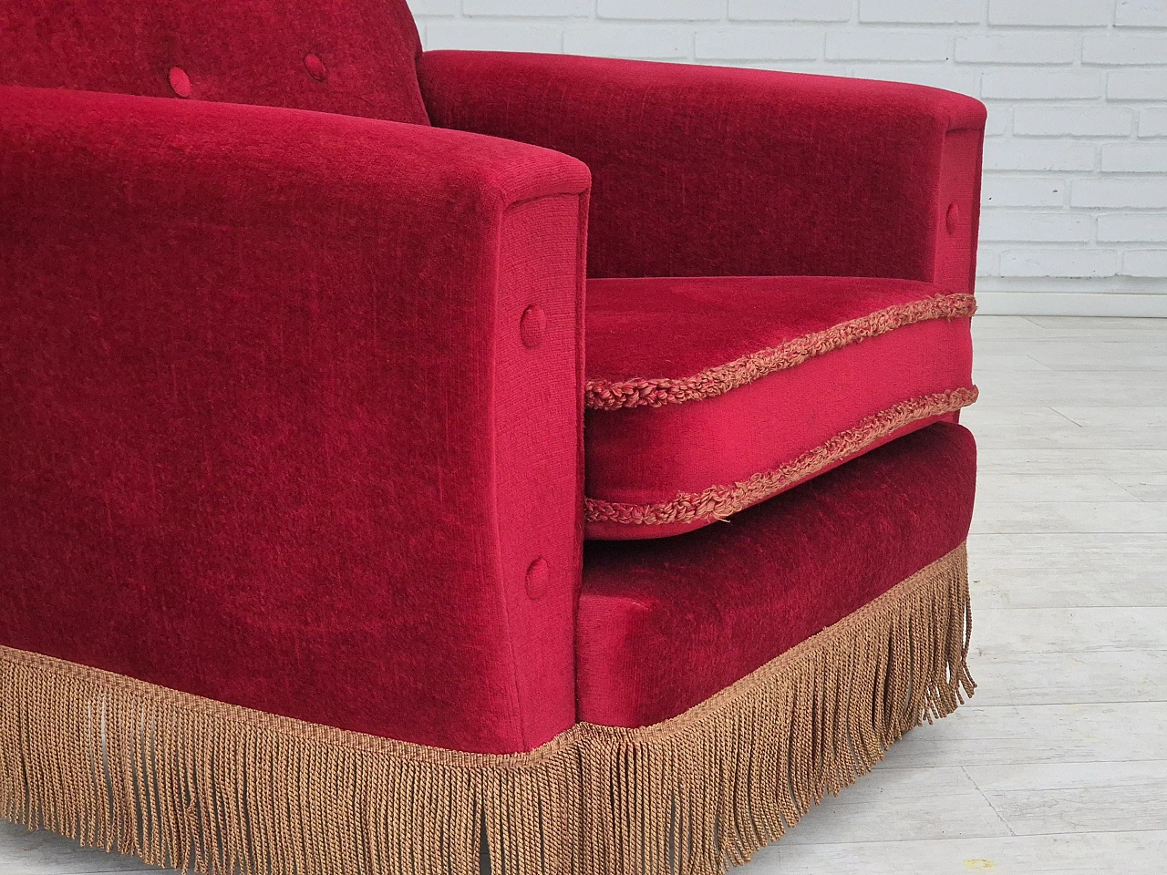 Danish lounge chair cherry-red velour, 1970s 4