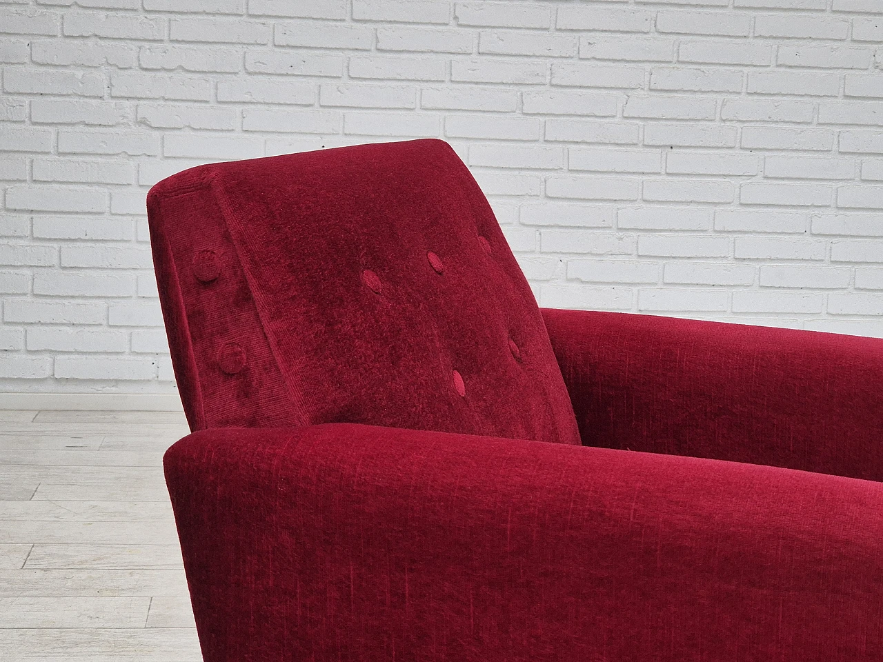 Danish lounge chair cherry-red velour, 1970s 7