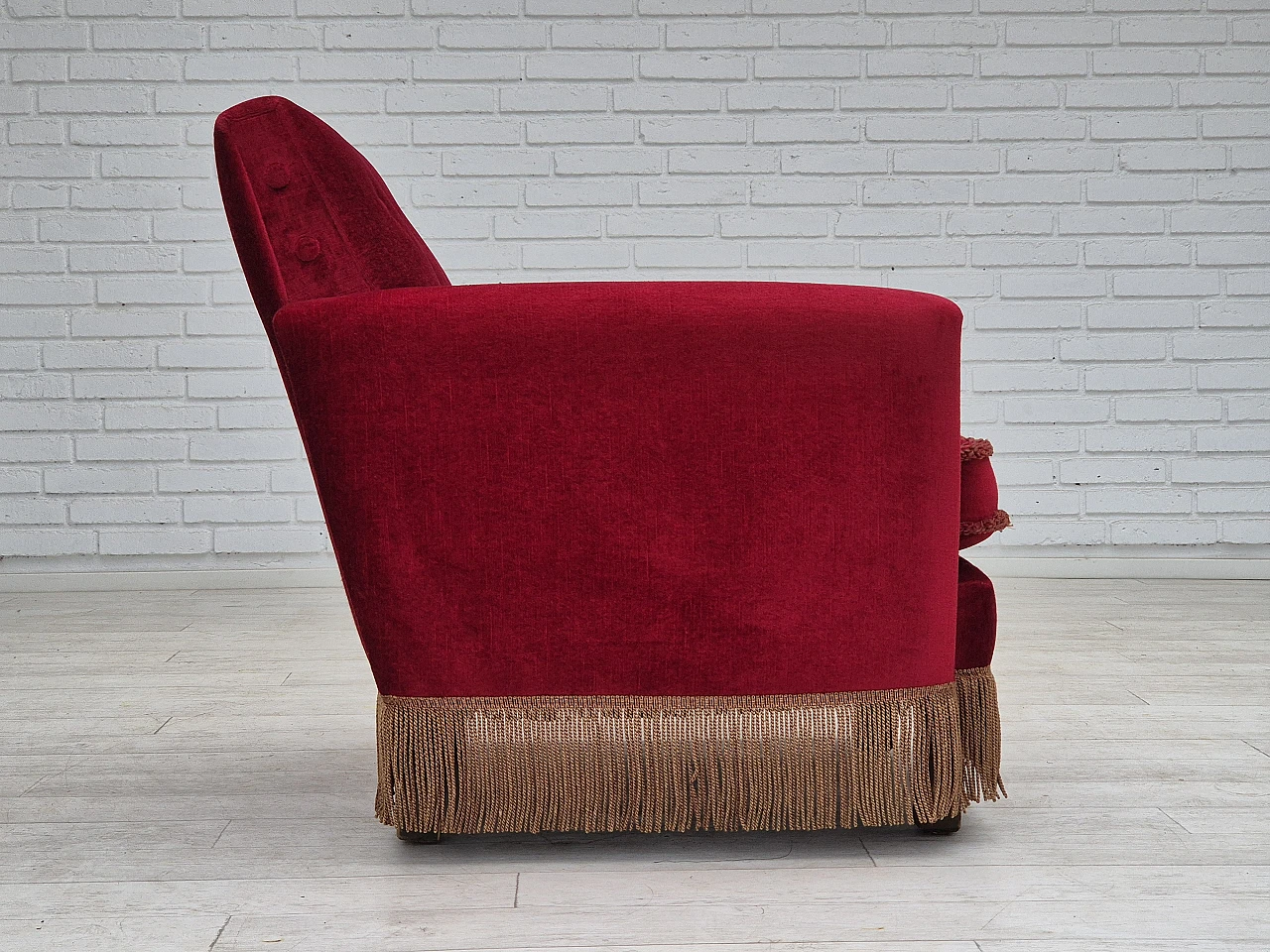 Danish lounge chair cherry-red velour, 1970s 8