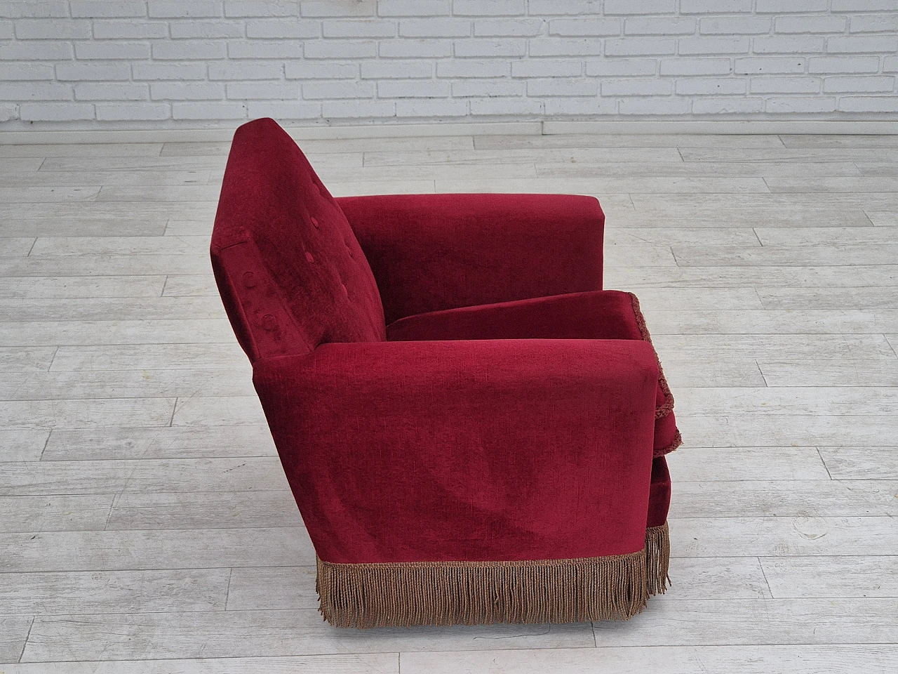 Danish lounge chair cherry-red velour, 1970s 9