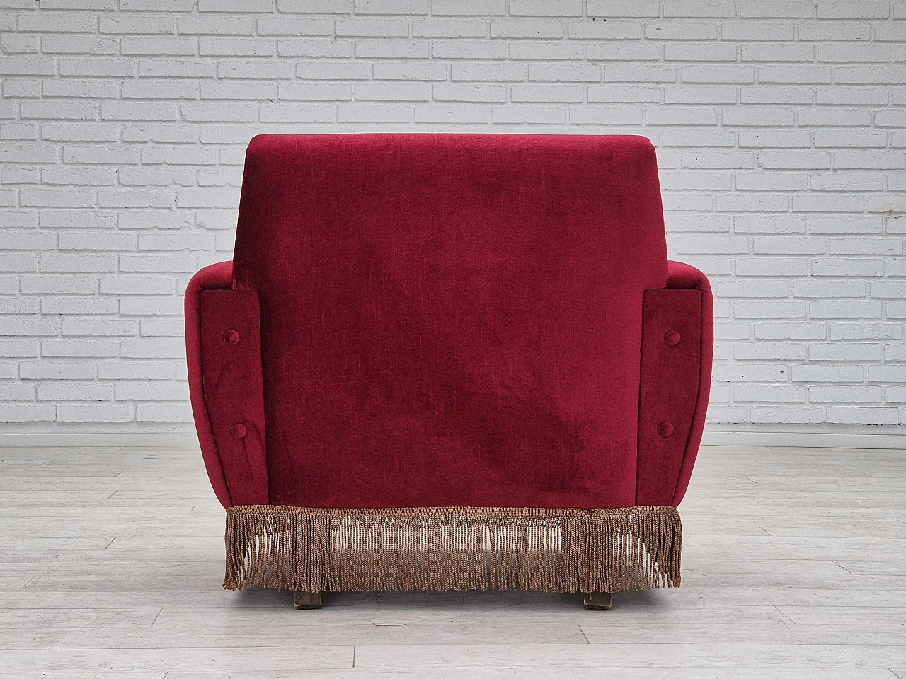 Danish lounge chair cherry-red velour, 1970s 11