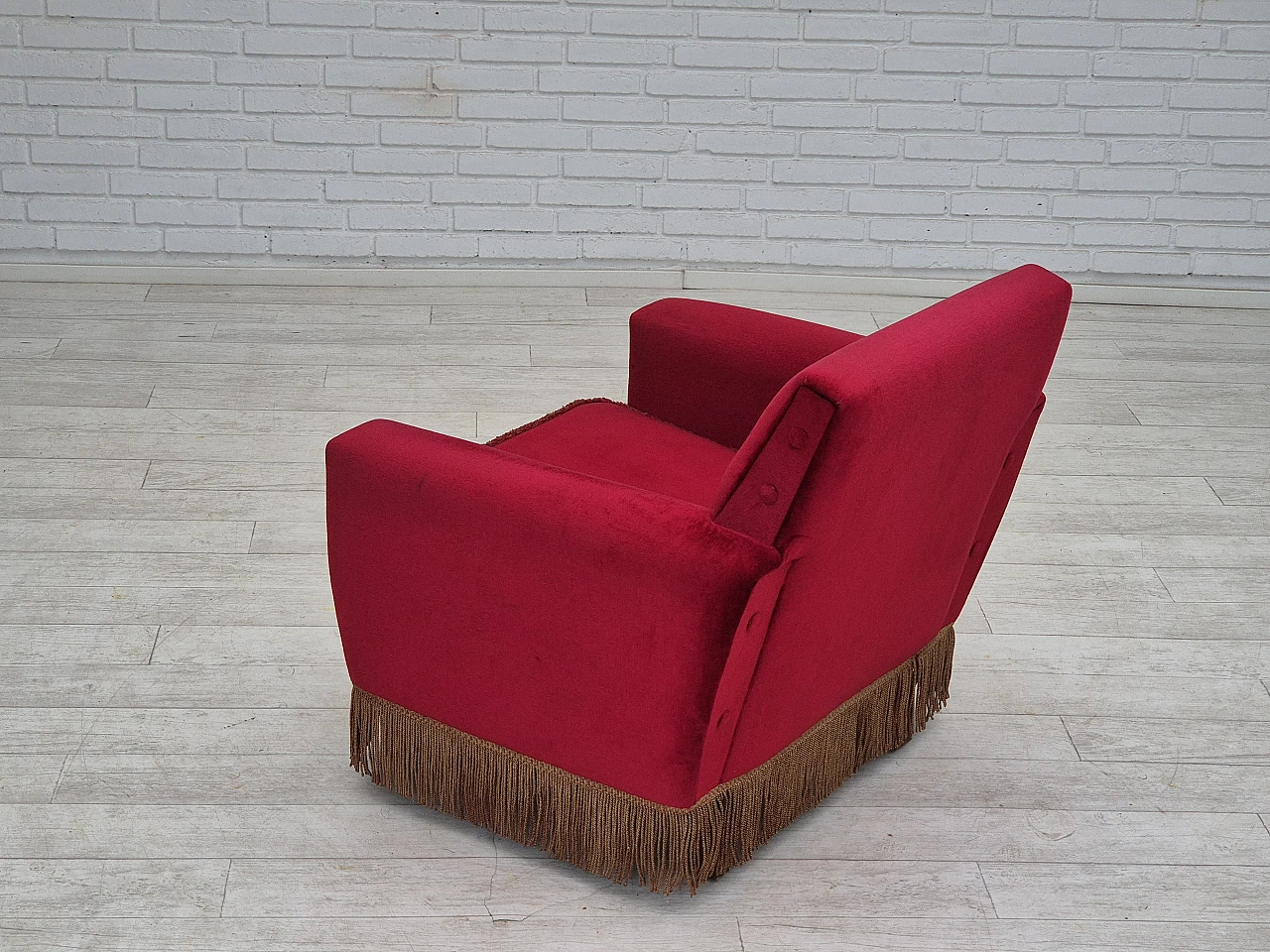 Danish lounge chair cherry-red velour, 1970s 12