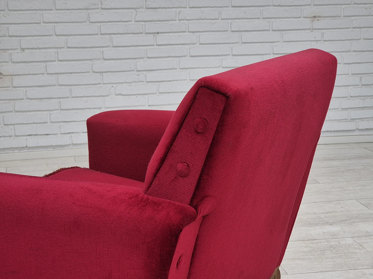 Danish lounge chair cherry-red velour, 1970s 13