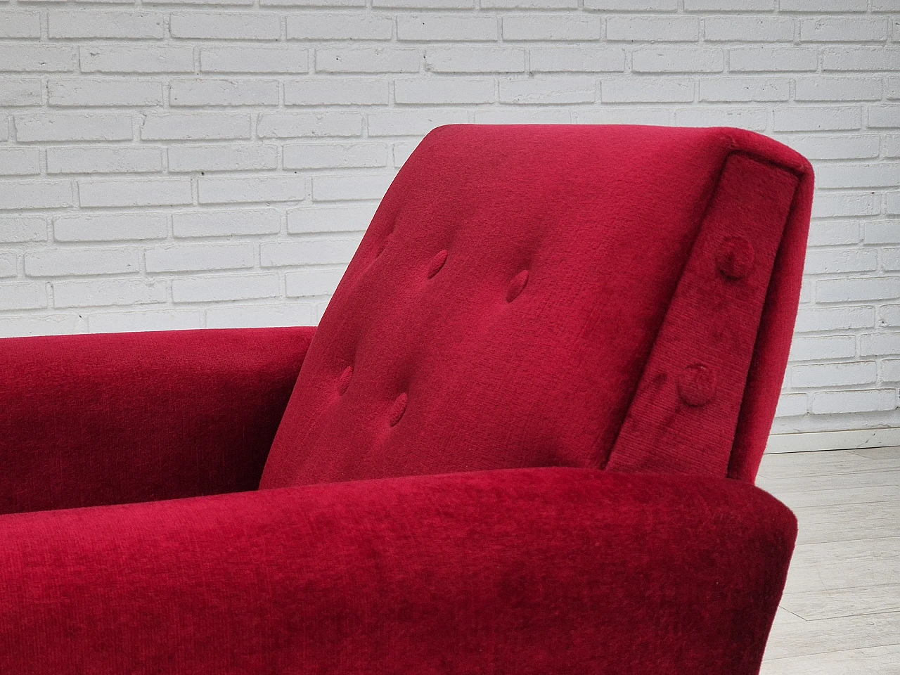 Danish lounge chair cherry-red velour, 1970s 14